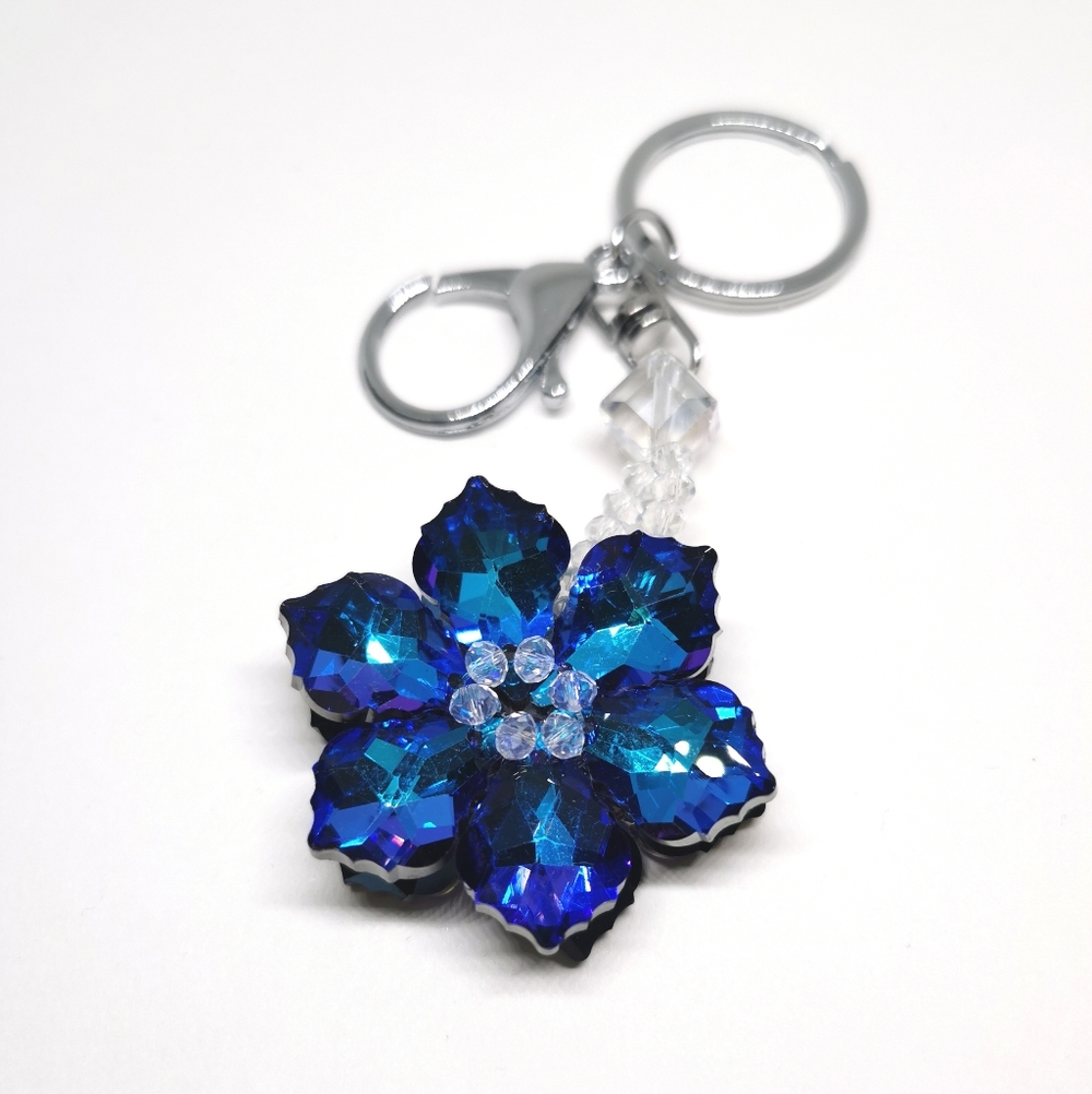 Blue Crystal Flower Keychain